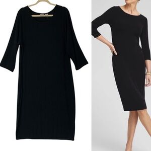 Chico's Travelers Classic Black Dress 3/4 Sleeve Stretch Knit Sz 3 = 16/18